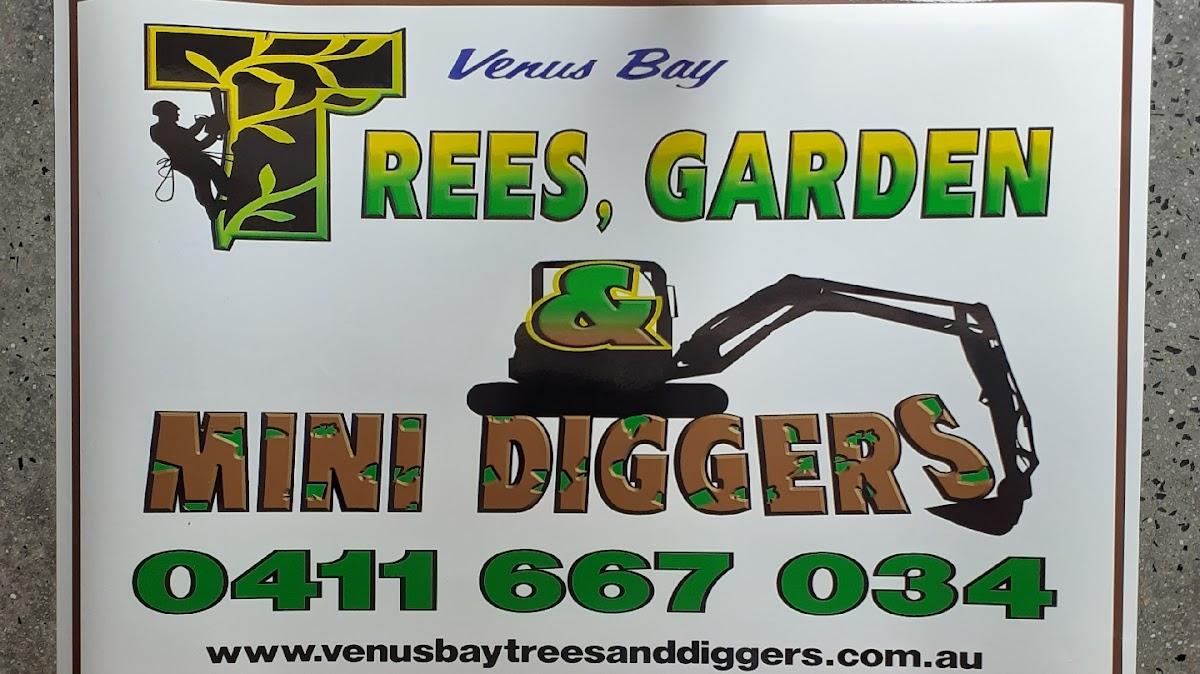 venus bay trees,garden and mini diggers
