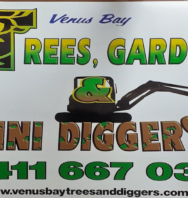 venus bay trees,garden and mini diggers